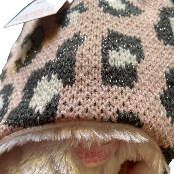 Capelli New York 2 Piece Hat and Mitten Set NWT Size 2T-4T Leopard Print Hat Pom - Picture 2 of 5